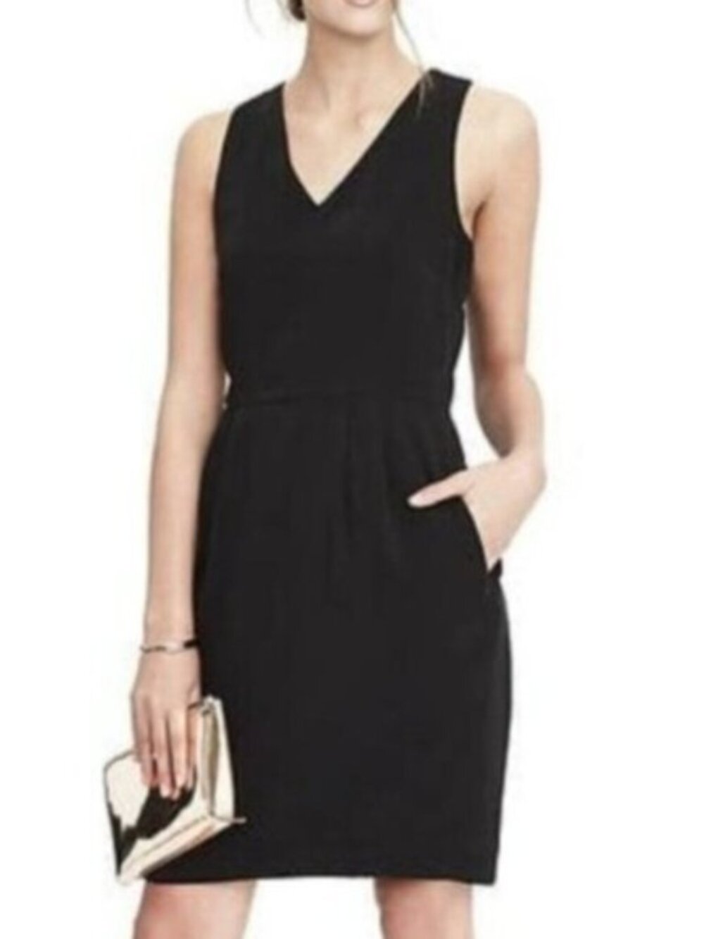 Banana Republic  Womens Black V neck Sheath Dress Sz 6 Classiccore Cocktail - Picture 2 of 9